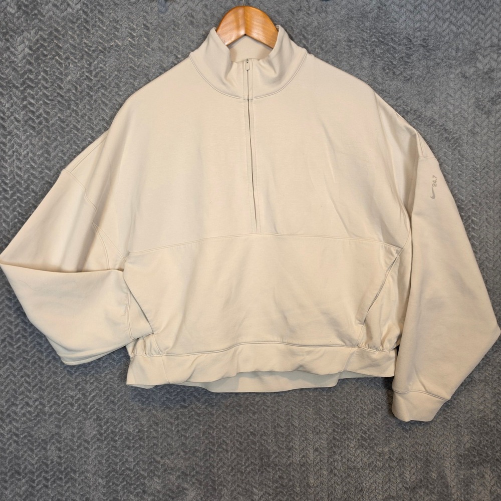 Nike Dri-FIT 24.7 Womens Quarter-Zip Boxy Pullover Light Orewood HQ8188-104 L